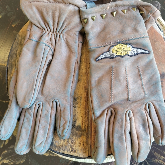 HARLEY DAVIDSON Motorcycle Gloves, Leather, Brown, Small - Picture 3 of 3